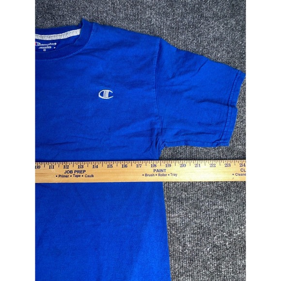 Champion Authentic Tee‎ Shirt Mens Medium Blue Loose Fit Rib Crew Neck Pony Logo - Picture 6 of 6